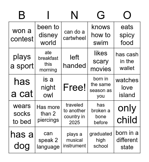 Human Bingo Card