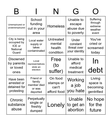Dystopian Bingo Card