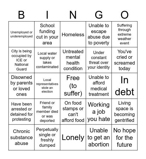 Dystopian Bingo Card