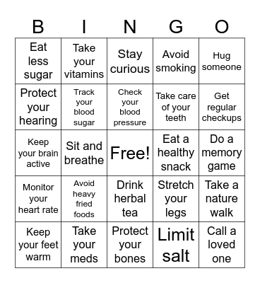 Health & Wellness Bingo Card