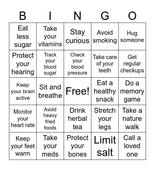 Health & Wellness Bingo Card