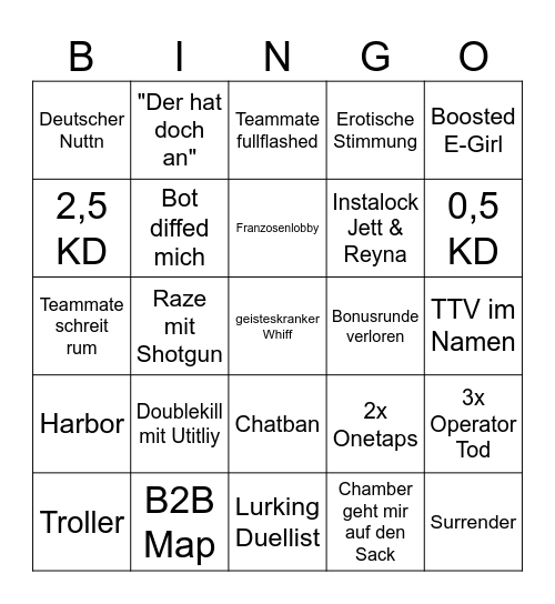 Valorant Bingo Card
