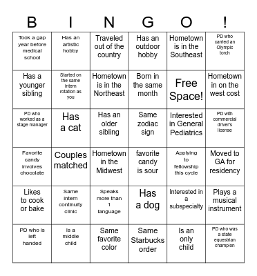 Residency Bingo! Bingo Card