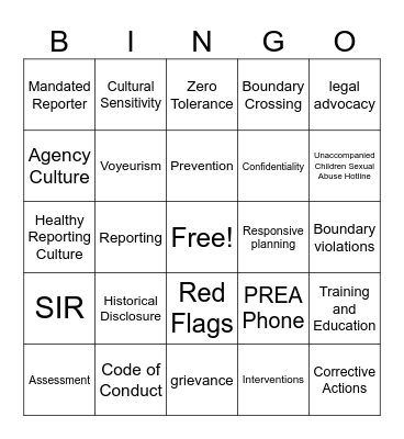 PSA Training BINGO! Bingo Card