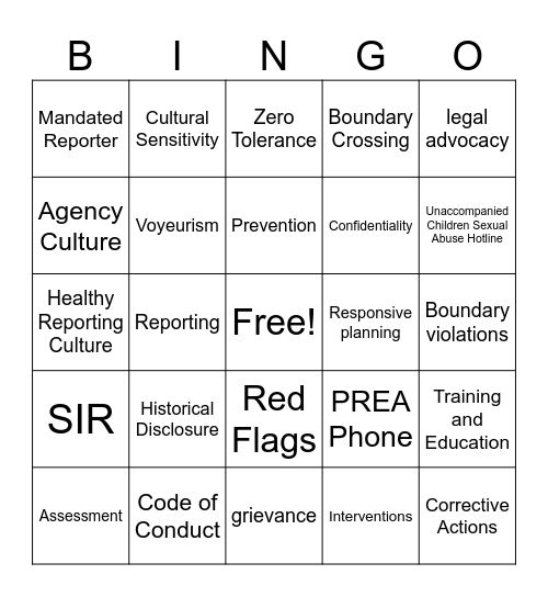 PSA Training BINGO! Bingo Card