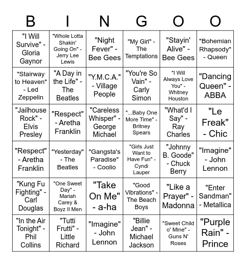 "Name-that-Tune" Musical Bingo! Bingo Card
