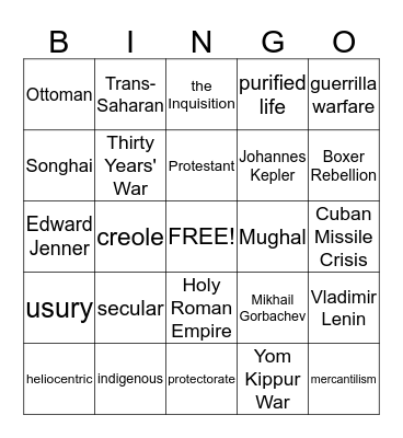 SOL Vocabulary Bingo Card