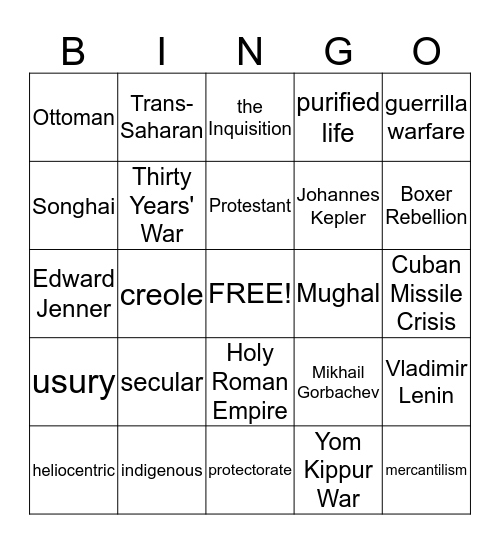 SOL Vocabulary Bingo Card