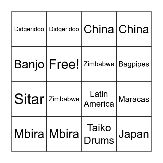 Musical Instruments Around the World! Bingo Card
