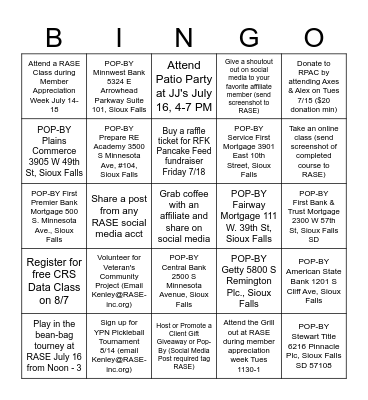 2025 RASE Member Appreciation Bingo Card