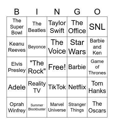 Pop Culture Bingo Card