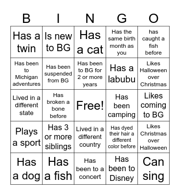 Untitled Bingo Card