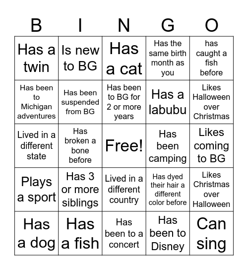Untitled Bingo Card