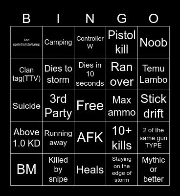 Fortnite Bingo Card