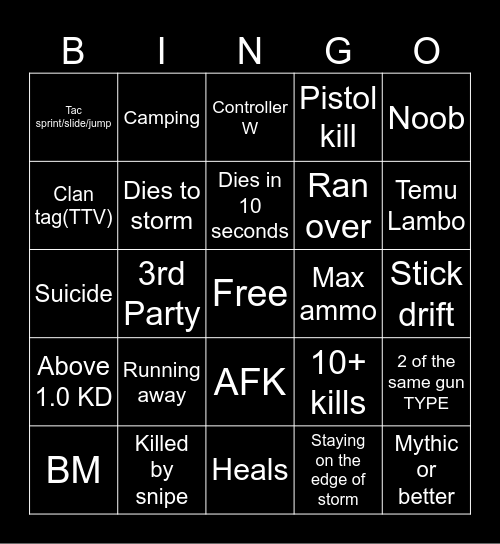 Fortnite Bingo Card