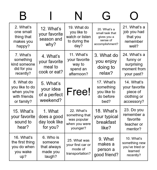SPEAK OUT! Bingo Card