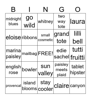 Vera Bradley Bingo Card