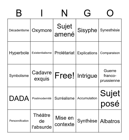 Bingo de révision ! Bingo Card