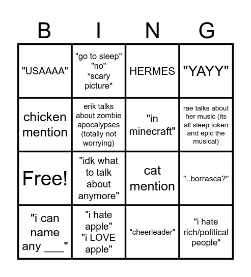 average discord conversation!! Bingo Card