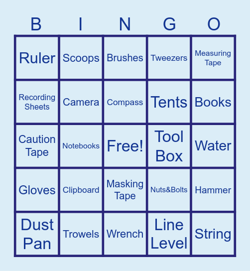 Archeology Tools Bingo Card