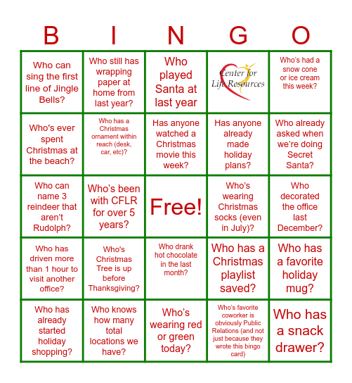 CFLR Christmas in July Bingo Card