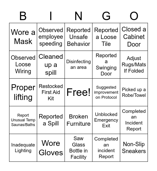 Saftey Bingo Card