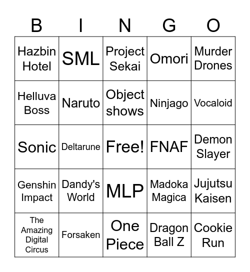 Fandoms filled with idiot children Bingo Card