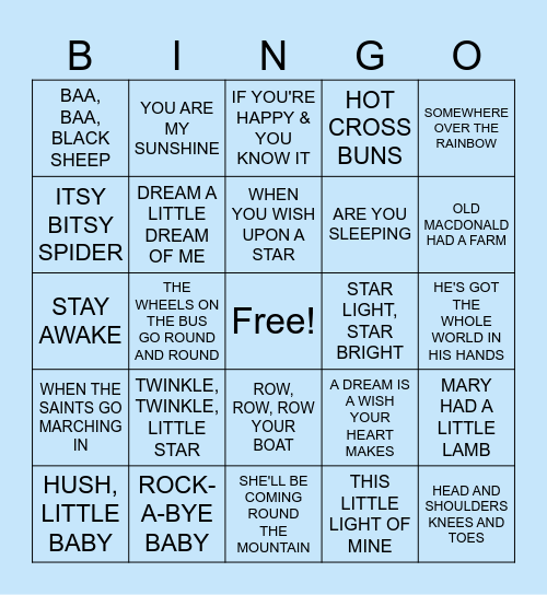 Baby Lullabies Bingo Card