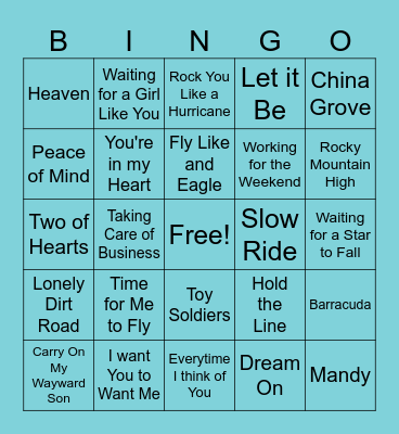Rock N' Roll Bingo! Bingo Card