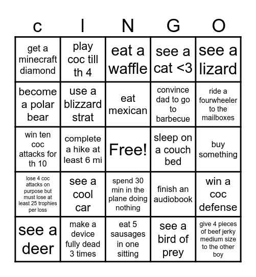 Boys Bingo Board Battle Bingo Card