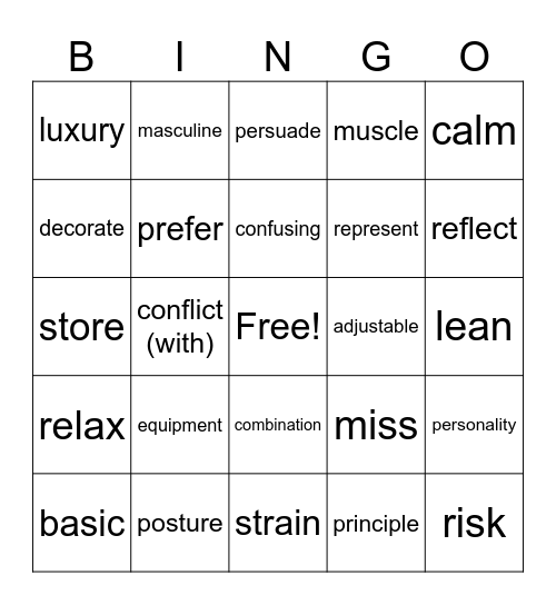 Unit 5 Bingo Card