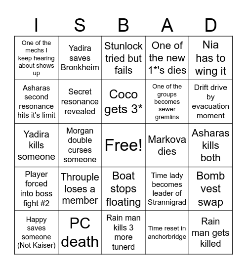 The not good day Bingo Card