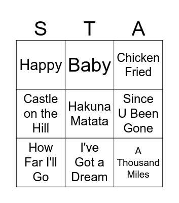 To the Heights Music Bingo! Bingo Card