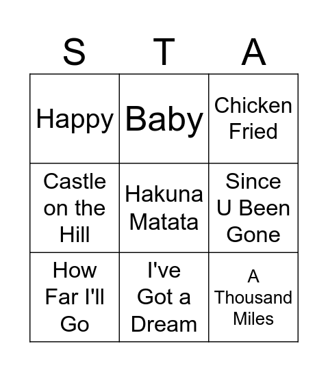 To the Heights Music Bingo! Bingo Card