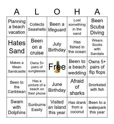 Island Theme Icebreaker Bingo Card