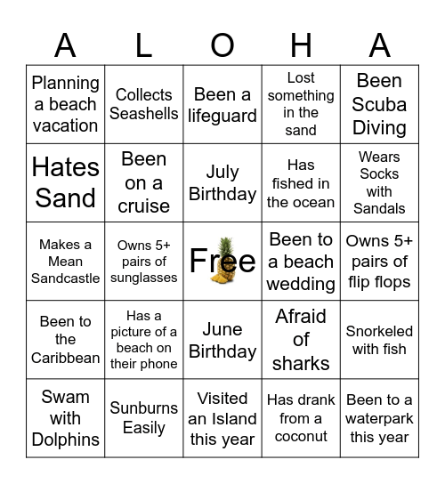 Island Theme Icebreaker Bingo Card