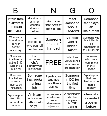 Collaborative Internship Icebreaker Bingo Card