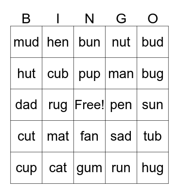 Phonics Bingo Card