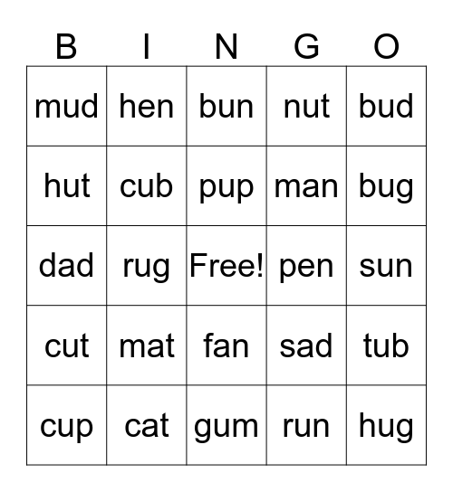 Phonics Bingo Card