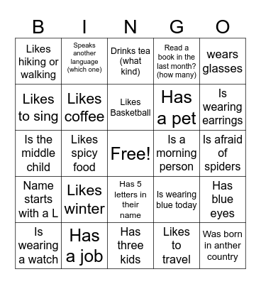 Adult Converstation Circle Bingo Card