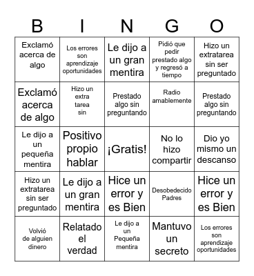 Culpa y integridad Bingo Card