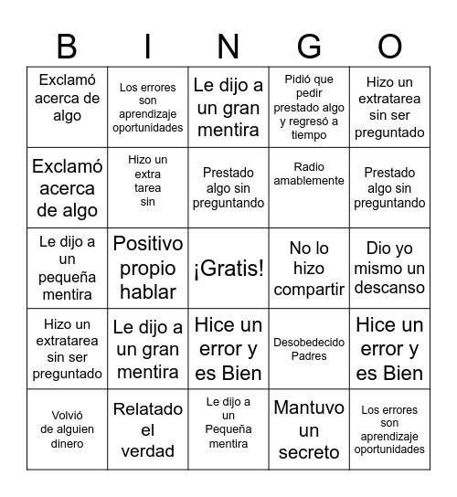 Culpa y integridad Bingo Card