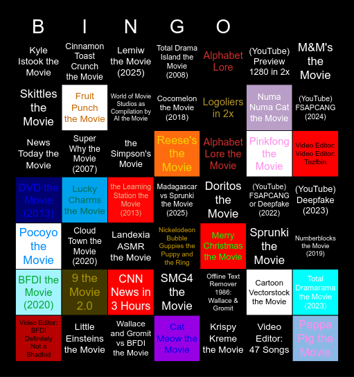 Super Genres Movies Anywhere (1-10000) Super Subscription Bingo Card