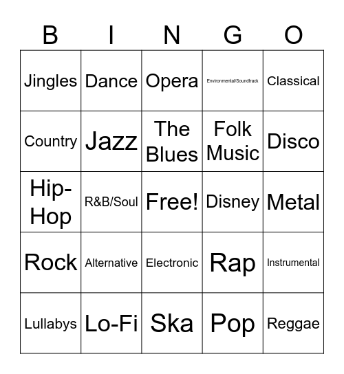 Music Bingo! Bingo Card