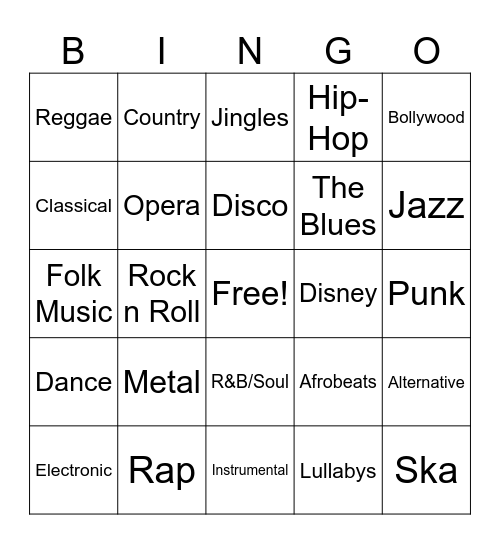 Music Bingo! Bingo Card