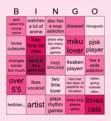 dusk's bingo ^_^ Bingo Card