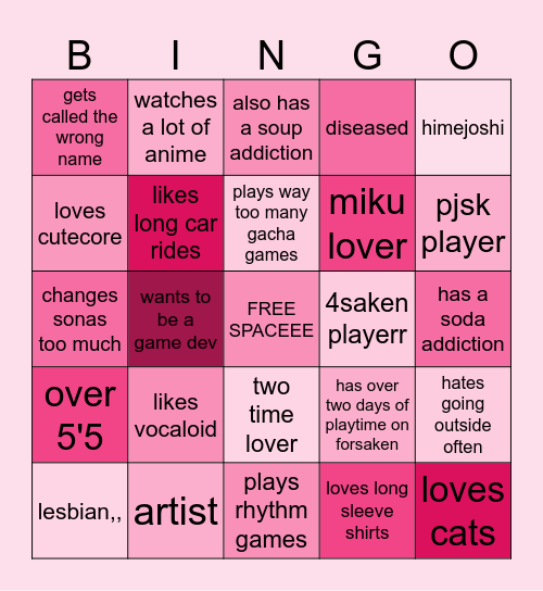 dusk's bingo ^_^ Bingo Card