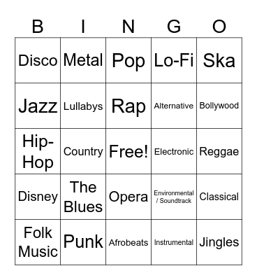 Music Bingo! Bingo Card
