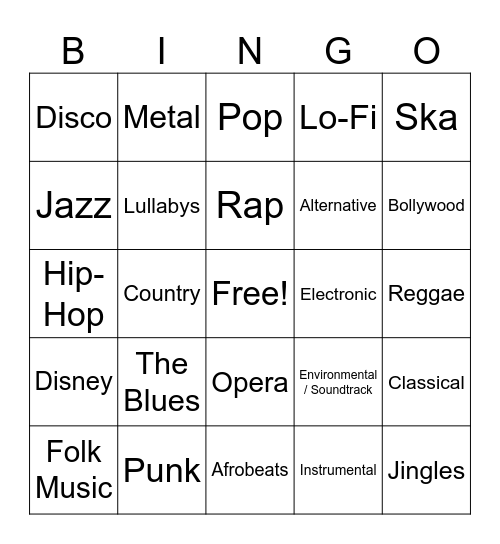 Music Bingo! Bingo Card