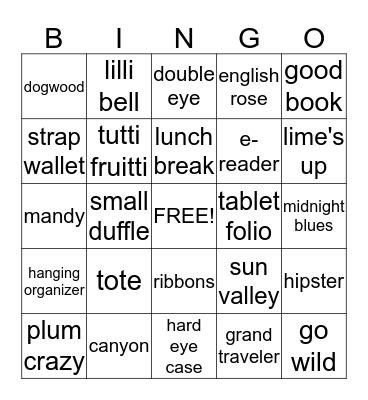 Vera Bradley Bingo Card